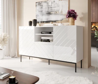 Komoda ABETO 150x42x90 biała z połyskiem
