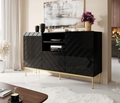 Komoda ABETO 150x42x90 czarna z połyskiem