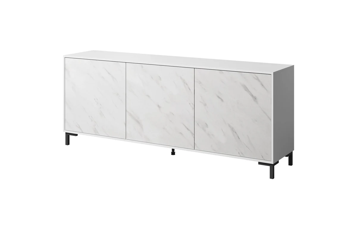 Komoda MARMO 3D, biały mat/marmur biały, wymiary 200x45x80,5 cm