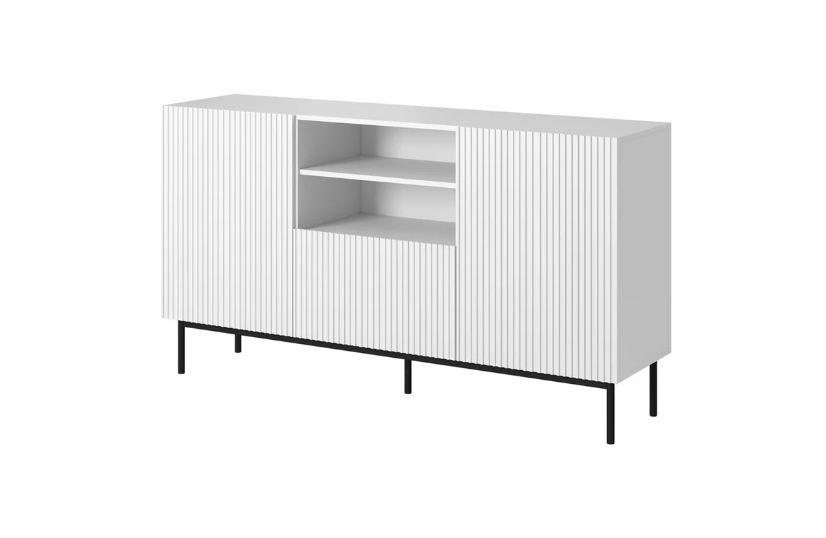 Komoda PAFOS 150x40x90 biały mat na czarnym stelażu