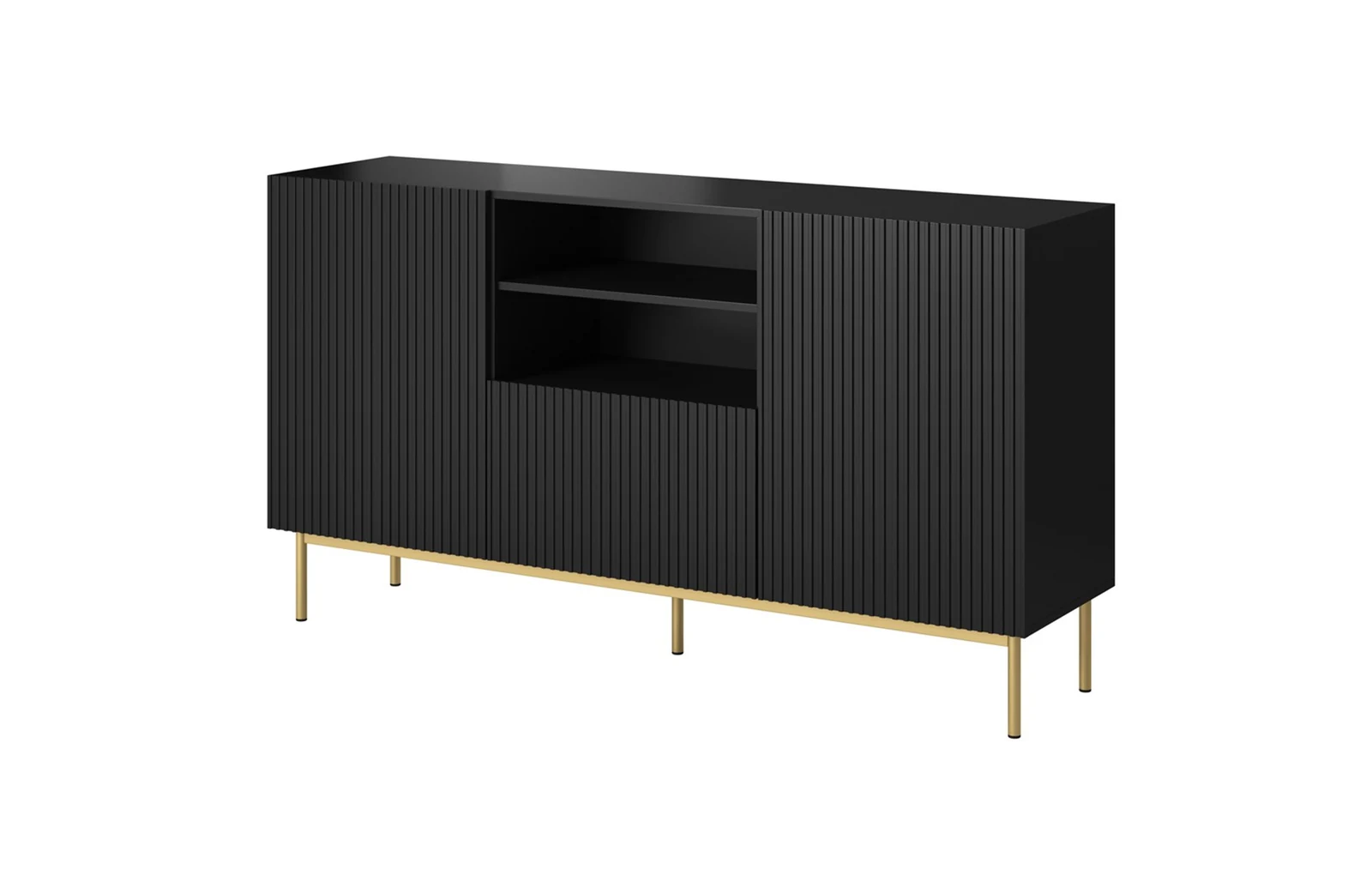Komoda PAFOS 150x40x90, czarny mat, złote nóżki — zdjęcie 1 z 2
