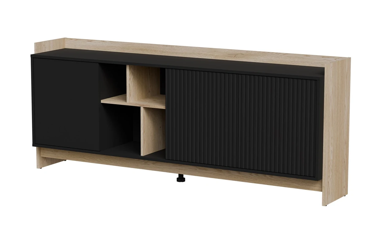 Komoda PORTO 3D 190x38x77 dęb/czarny