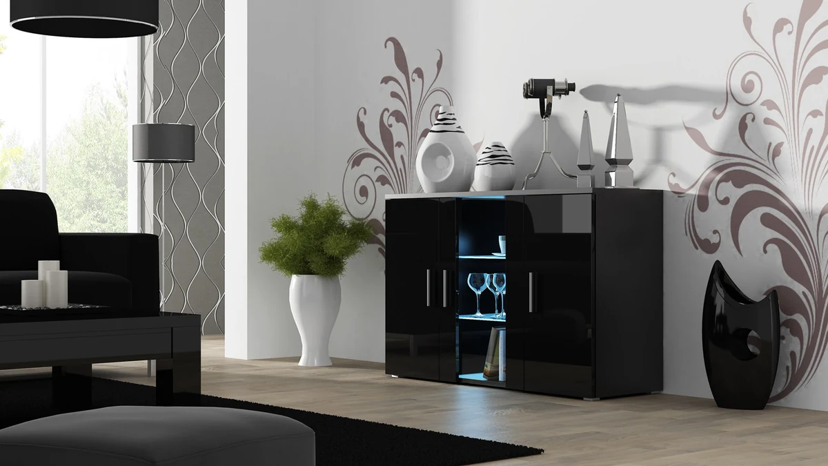 Komoda SOHO S7 120cm czarny/czarny połysk