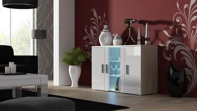 Komoda SOHO S7 120 cm, dąb sonoma / biały połysk