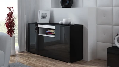Komoda VIVA 150, czarny połysk + biały, 2-drzwiowa