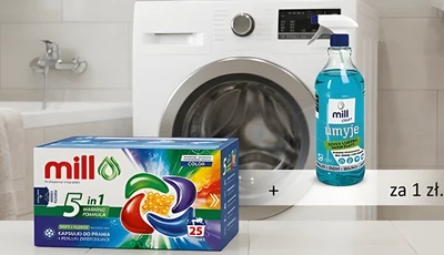 Zestaw promocyjny: Kapsułki do prania Mill Pro Color 25 szt. + płyn do szyb Mill Clean 1,22 l za 1 zł
