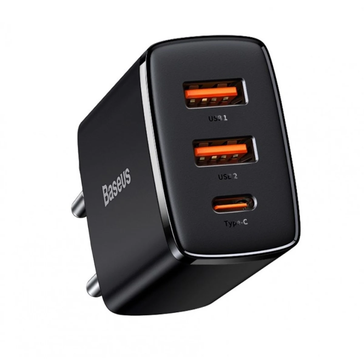 Ładowarka sieciowa Baseus Compact Quick Charger, 2xUSB, USB-C, PD, 3A, 30W (czarna)
