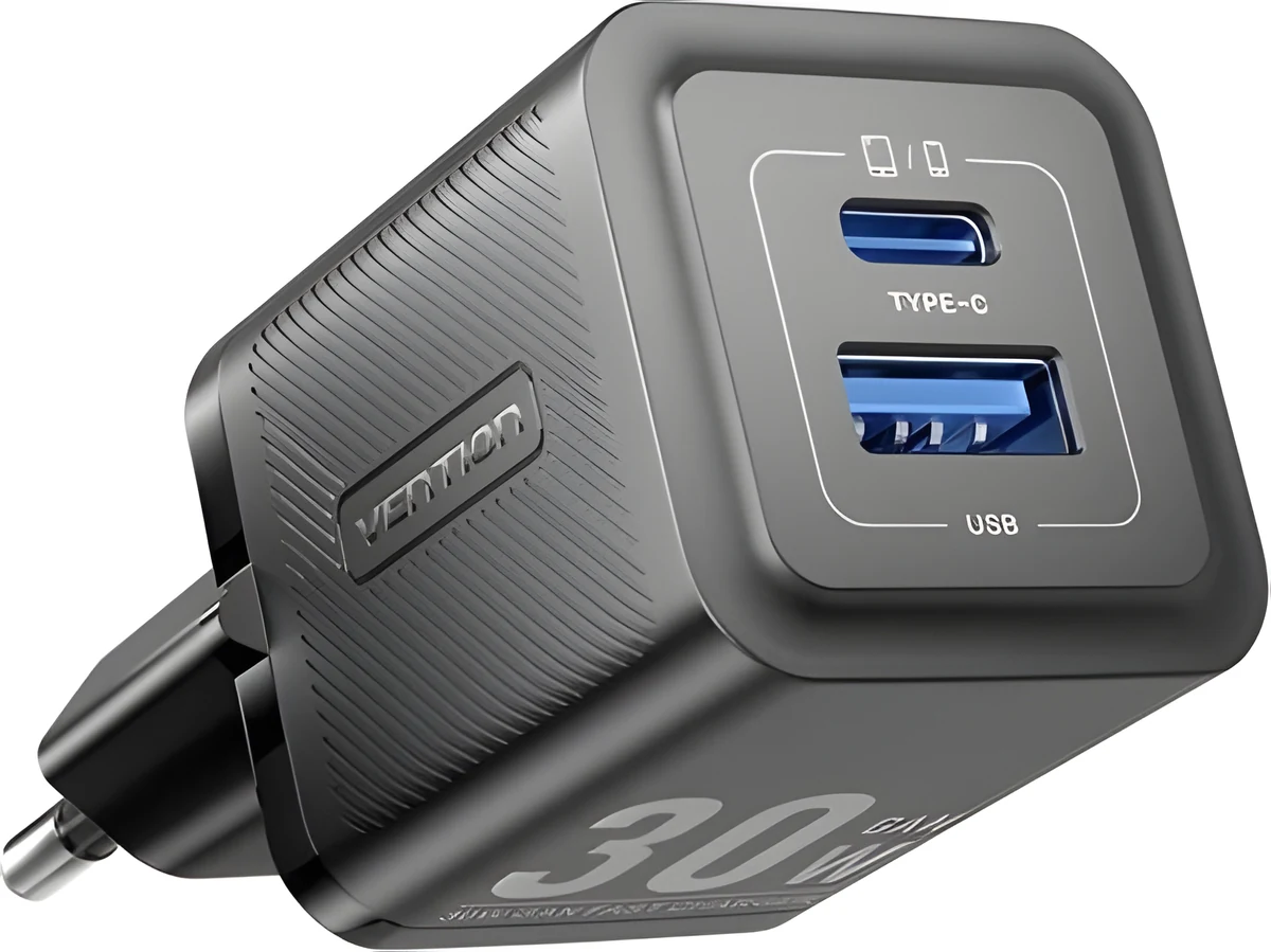 Ładowarka Vention 30W czarna 1x USB-A 1x USB-C