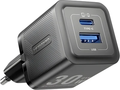 Ładowarka sieciowa Vention 30W czarna, USB-A + USB-C