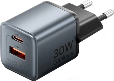 Ładowarka sieciowa Vention 30W GaN czarna USB-A/C