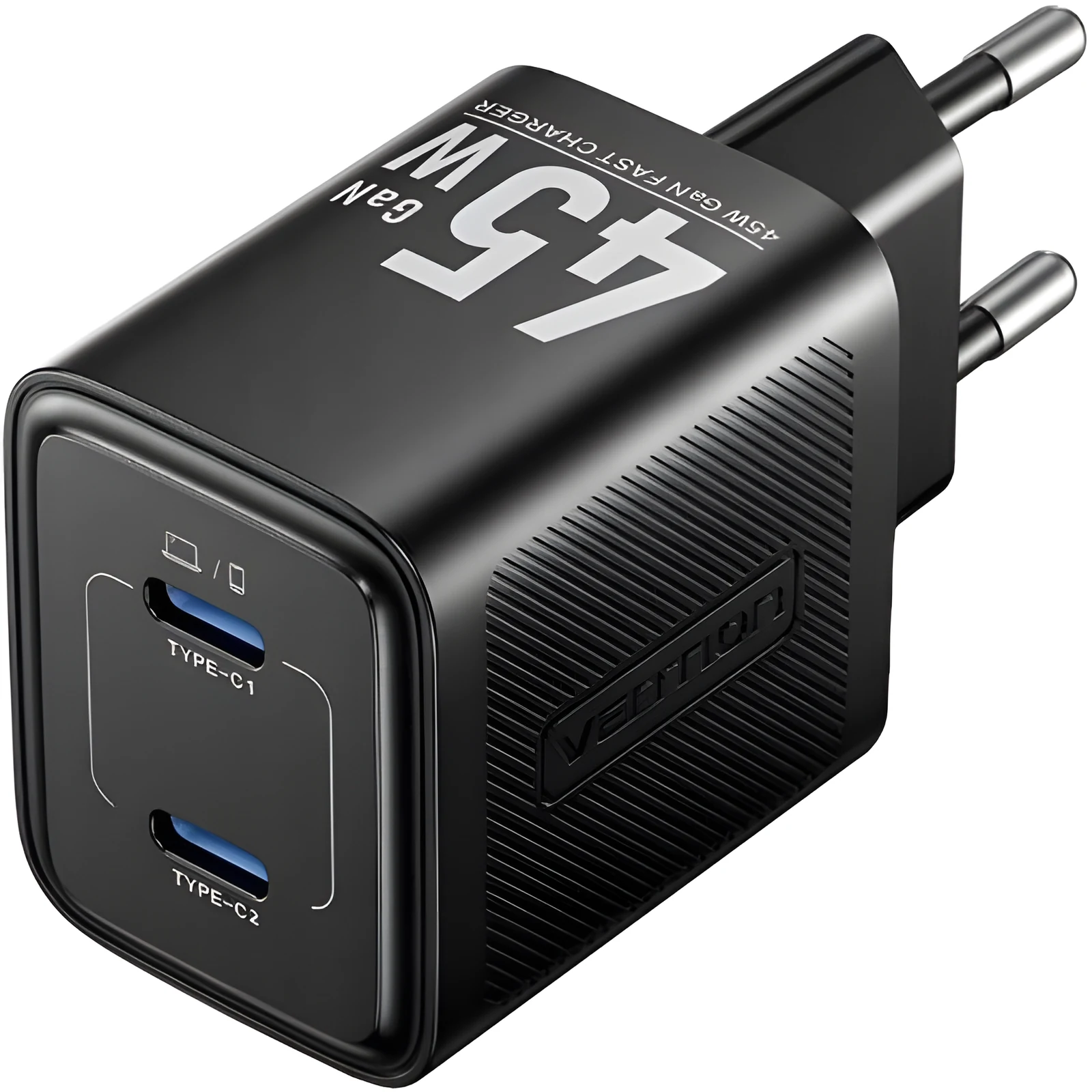 Ładowarka sieciowa Vention 45W GaN PD, 2x USB-C, czarna