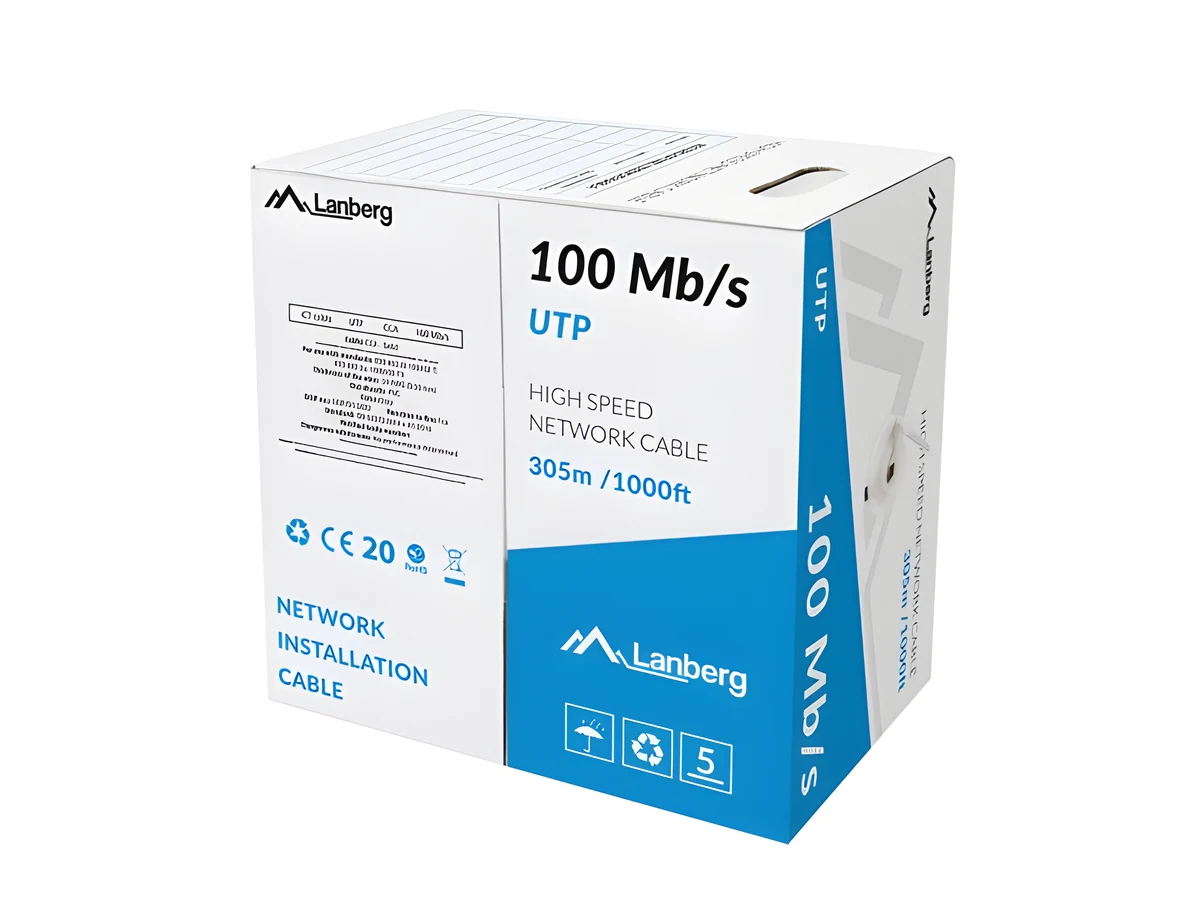 LANBERG KABEL LAN UTP 100MB/S 305M DRUT CCA SZARY
