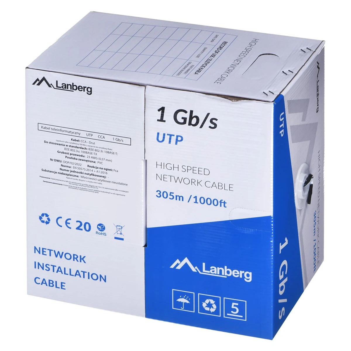 Kabel sieciowy UTP LANBERG 1GB/s, 305m, czarny