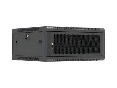 Szafa instalacyjna Rack wisząca 19" 4U 600x600 czarna z perforowanymi drzwiami (płaska paczka) - LANBERG