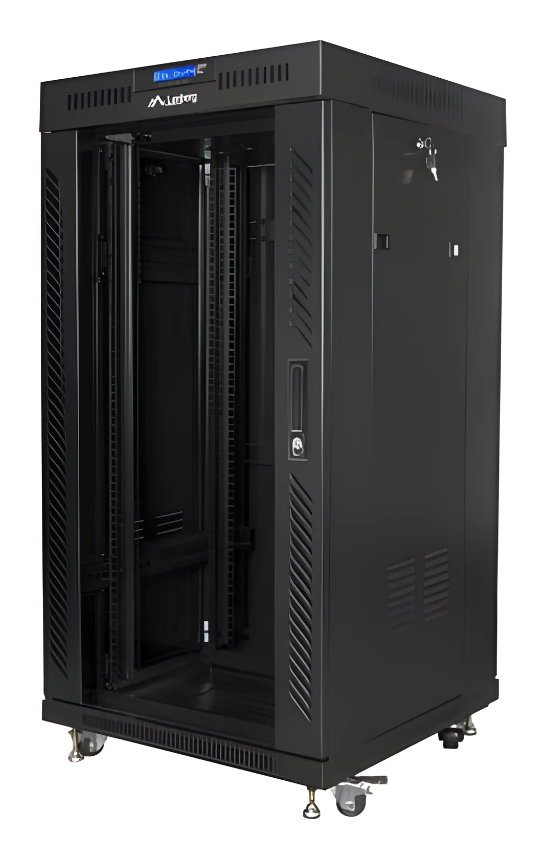 Szafa stojąca Rack 19" Lanberg, model 22U 600x600, czarna, drzwi szklane LCD (płaski pakiet) V2 — zdjęcie 1 z 5