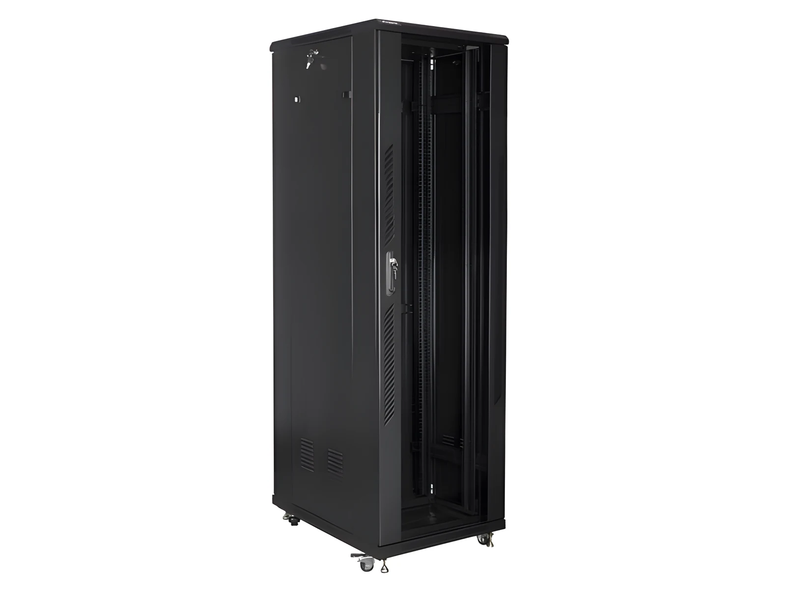 Szafa stojąca Rack 19" Lanberg FF01-6042-12B, 42U, 600x1000 mm, czarna, drzwi szklane (płaski pakiet) — zdjęcie 1 z 4
