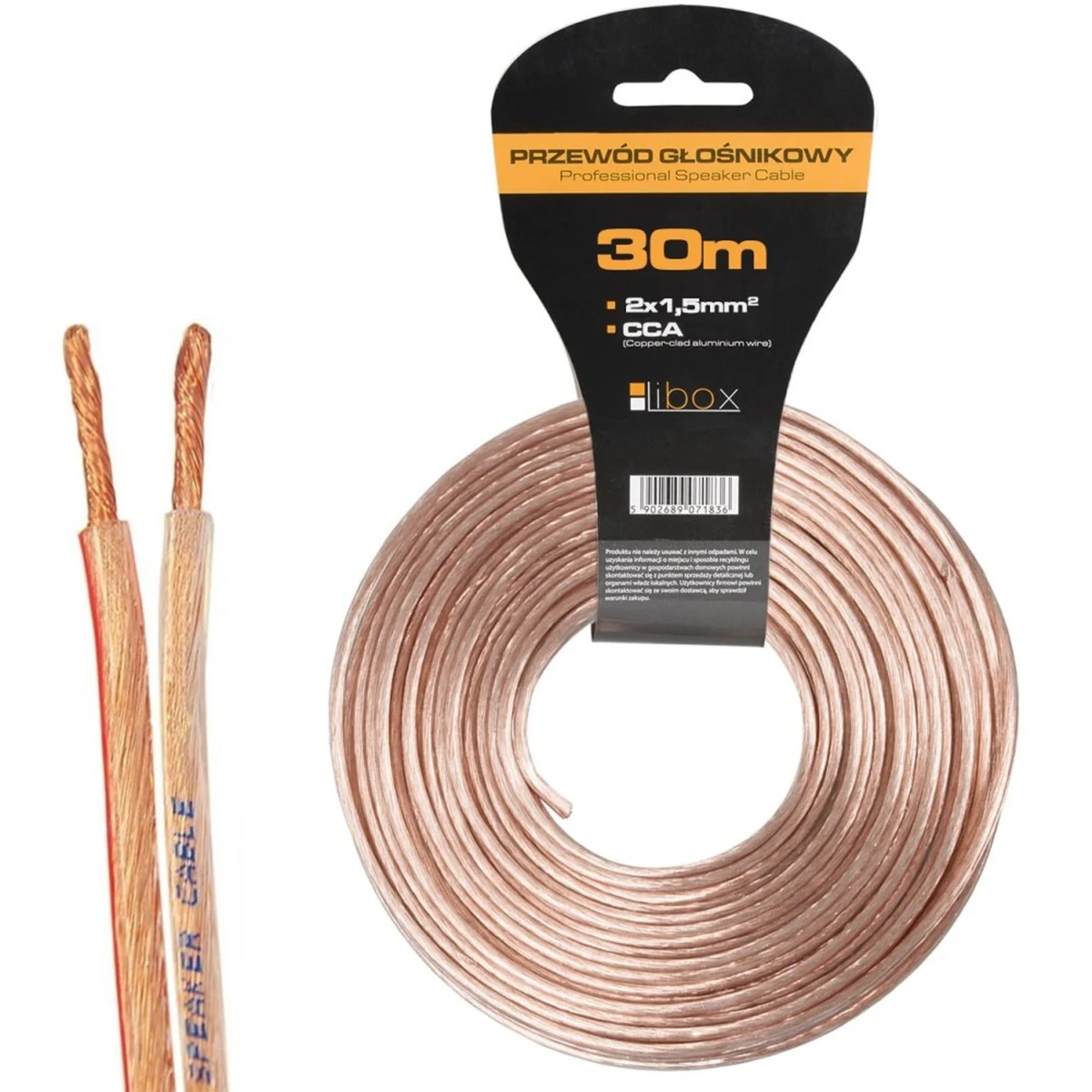 Kabel głośnikowy LIBOX LB0008-30, 2x1.5mm², 30m, CCA