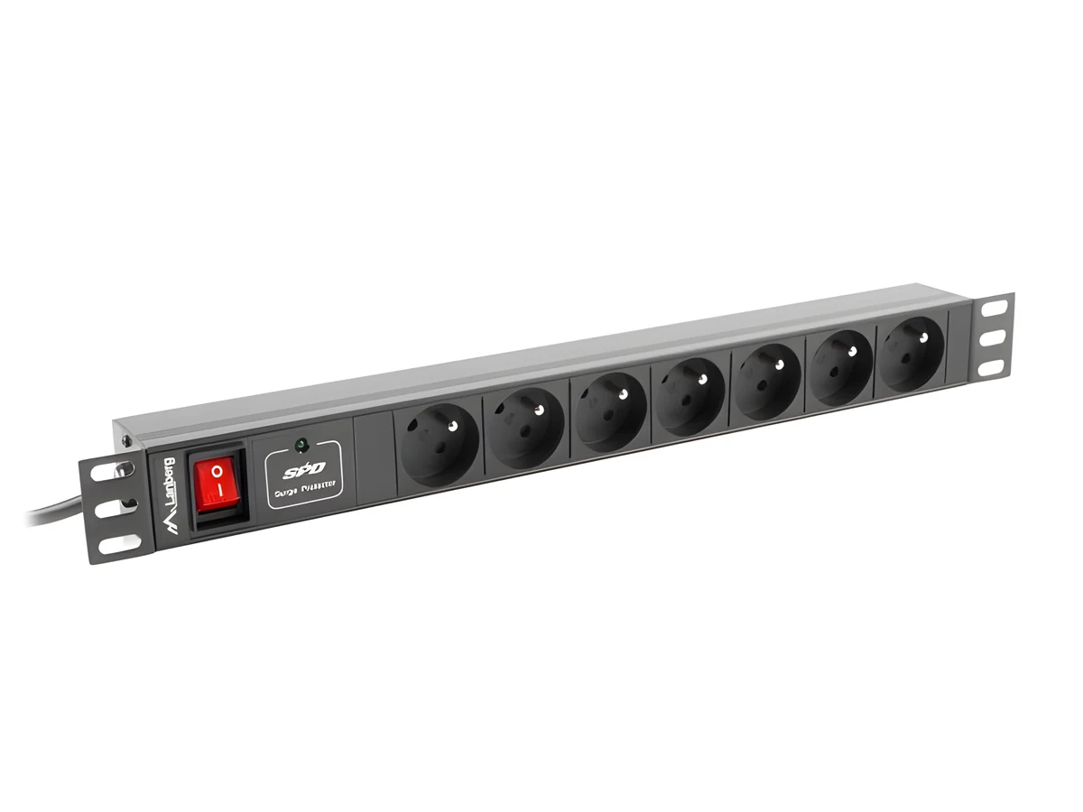 Listwa zasilająca RACK Lanberg PDU-07E-0200-IEC, 7 gniazd, 10A, 2m, czarna