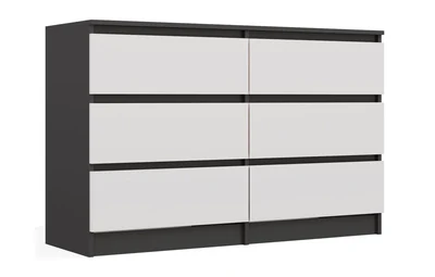 Komoda Malwa 120 cm, 6 szuflad, antracyt/biel, zestaw