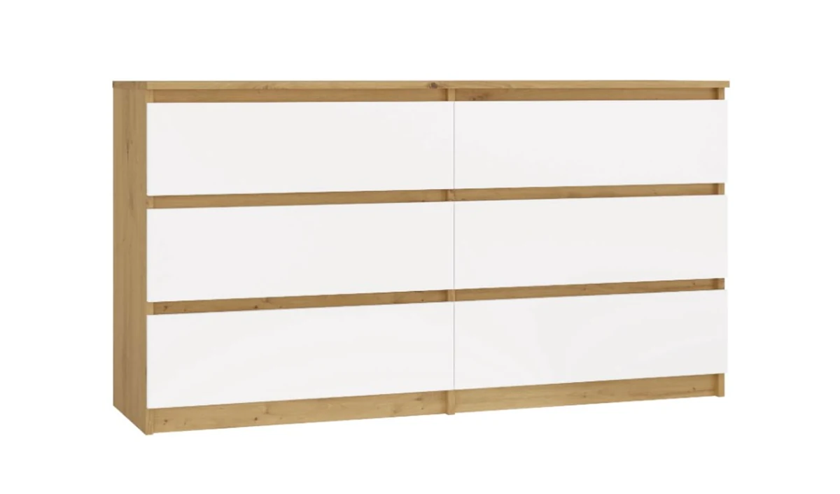 Komoda Malwa 140 cm, 6 szuflad, biała