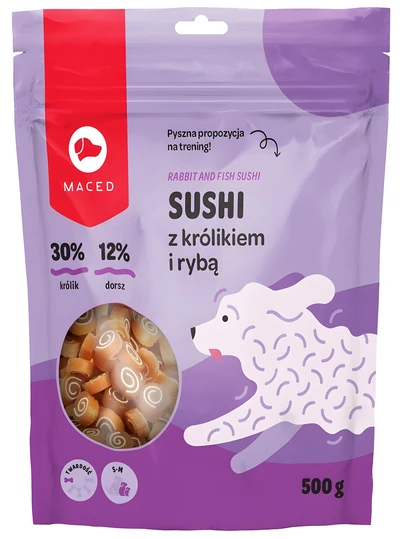 Przysmak dla psa MACED Sushi z królikiem i rybą 500g