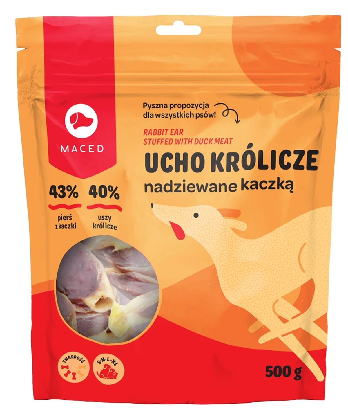 MACED Ucho królicze z kaczką - gryzak 500 g