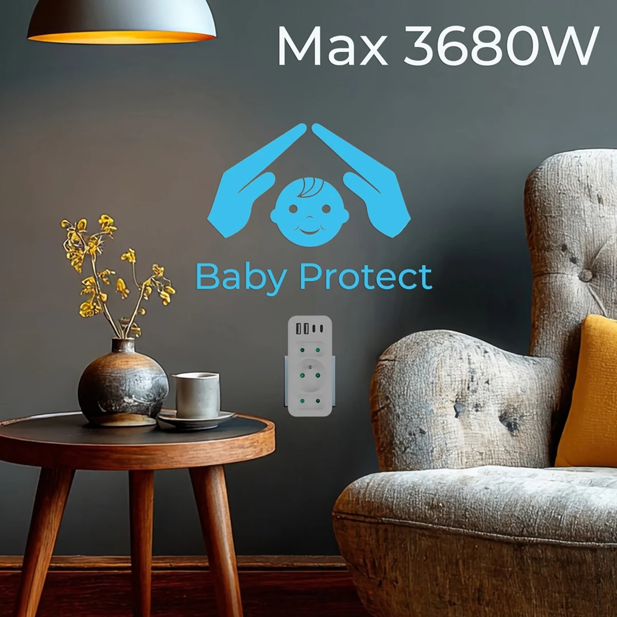 MACLEAN GNIAZDKO PRĄDOWE X3 + 4XUSB, ROZGAŁĘŹNIK MCE248 F/W