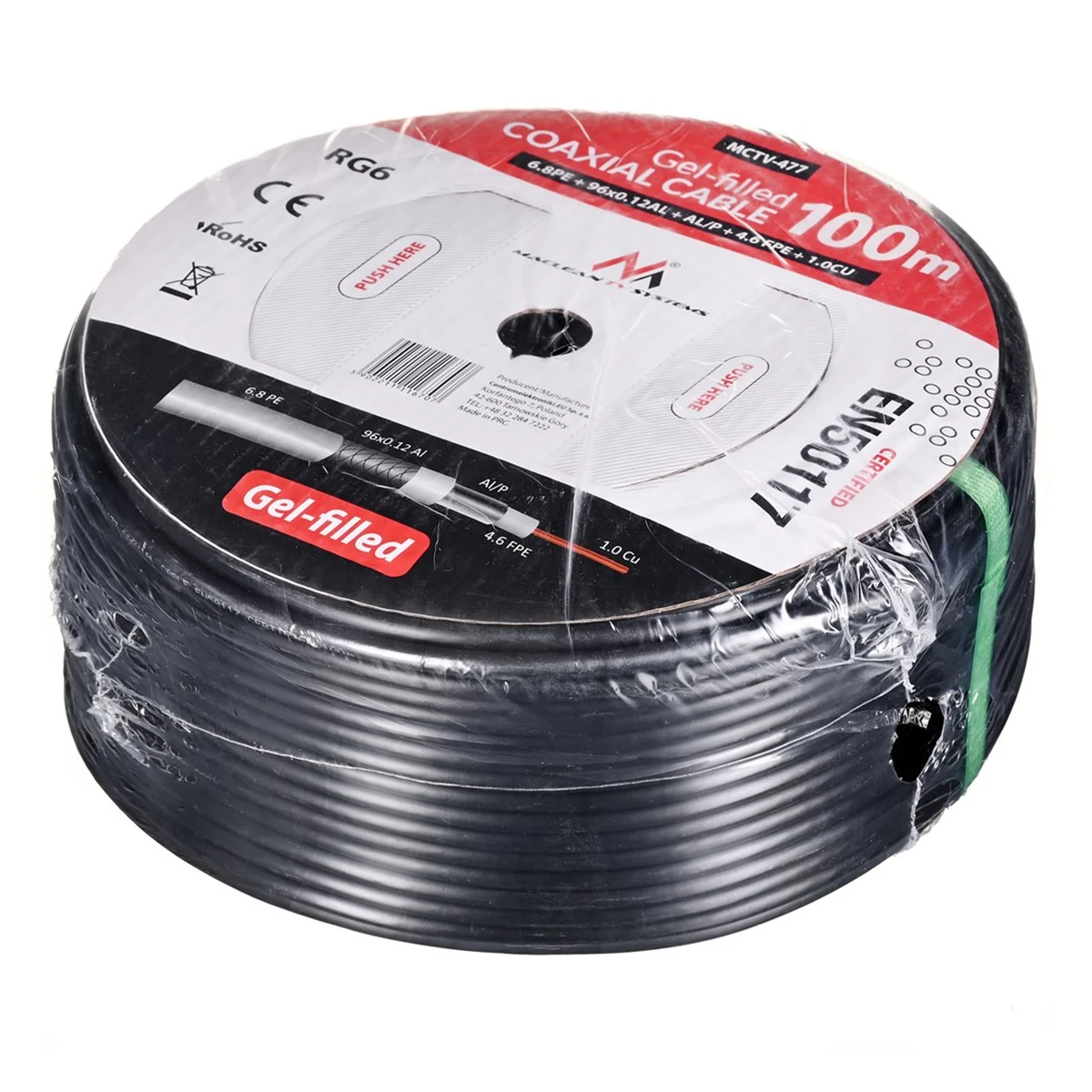 Kabel antenowy RG6 100M 75Ω czarny - Maclean