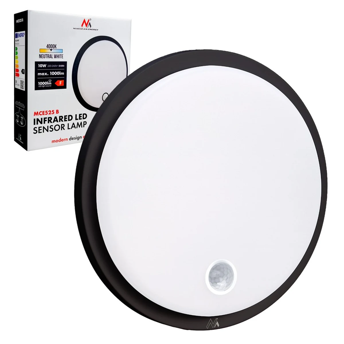 MACLEAN LAMPA LED Z CZUJNIKIEM RUCHU, 10W, IP65, CZARNY