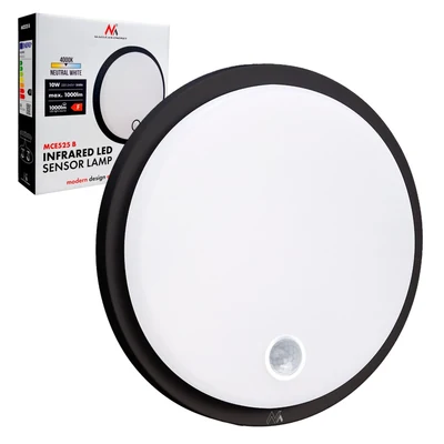 Lampa sufitowa LED Maclean z czujnikiem ruchu, 10W, IP65, czarna
