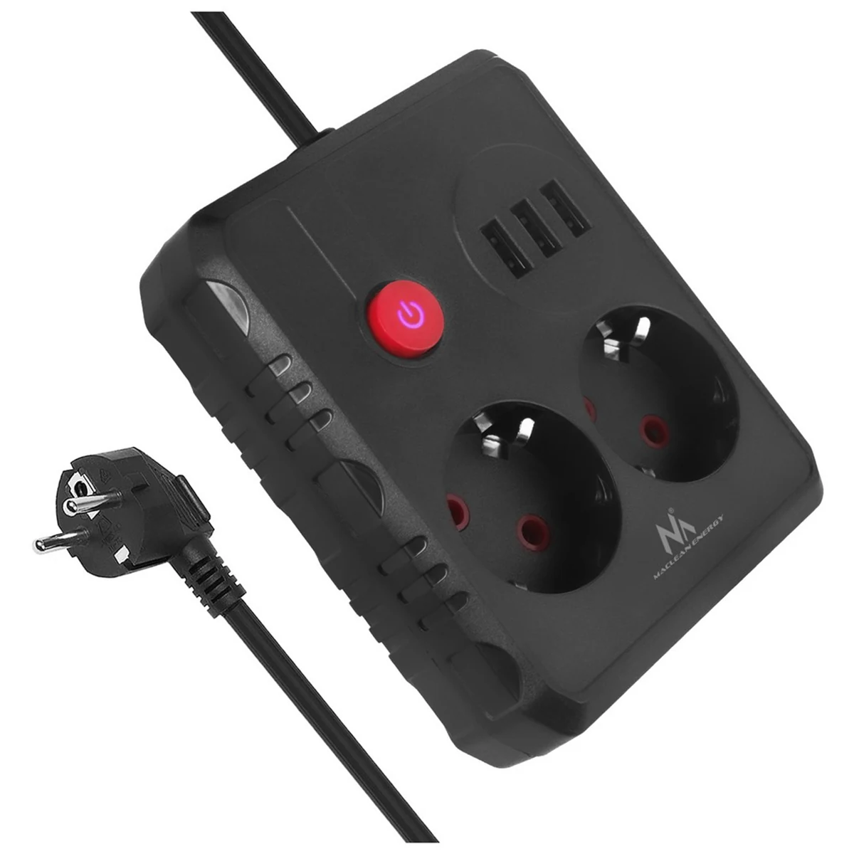 MACLEAN MCE387 B - Listwa zasilająca 2 gniazdą + 3xUSB, 1.5m