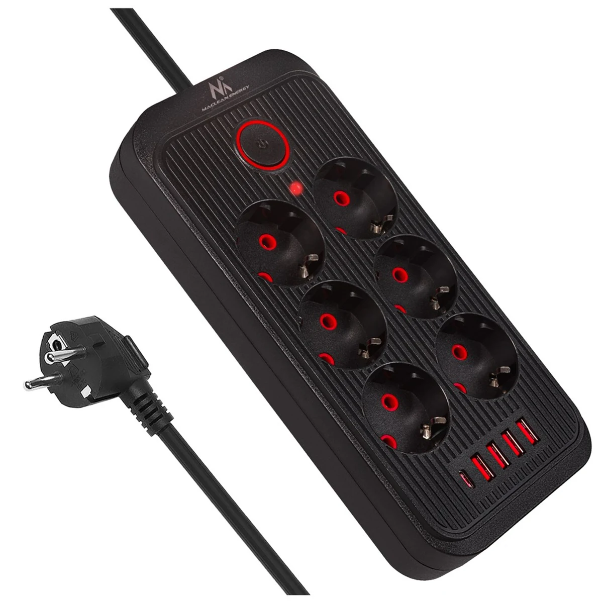 MACLEAN MCE389 B - Listwa zasilająca 6 gniazd + 4 USB, 2500W