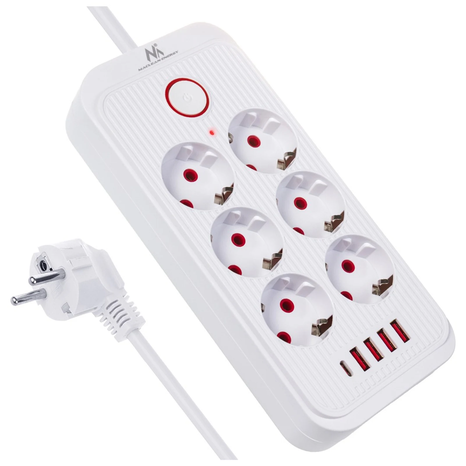 MACLEAN MCE389 W - Listwa zasilająca 6 gniazd + 4 USB, 2500W — zdjęcie 1 z 8