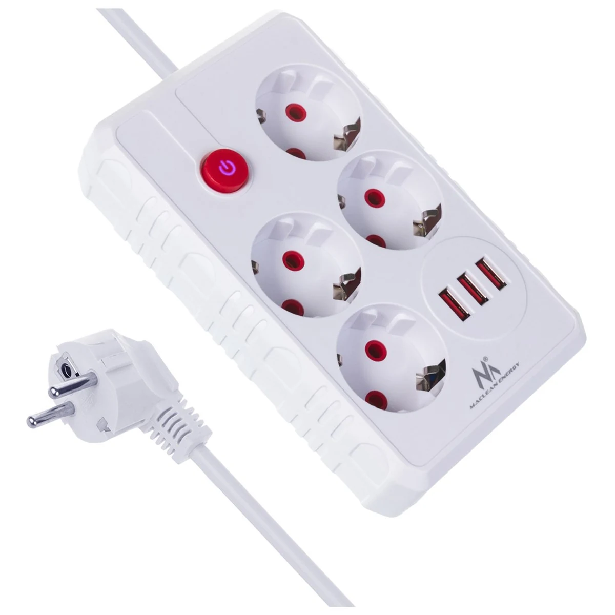 MACLEAN MCE393 W - Listwa zasilająca 4 gniazda + 3 USB, 3m