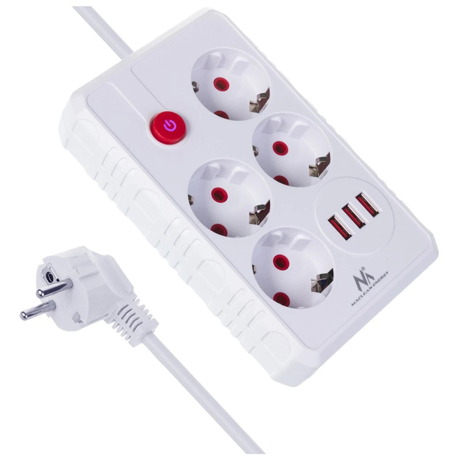 MACLEAN MCE393 W - Listwa zasilająca 4 gniazda + 3 USB, 3m — zdjęcie 1 z 8