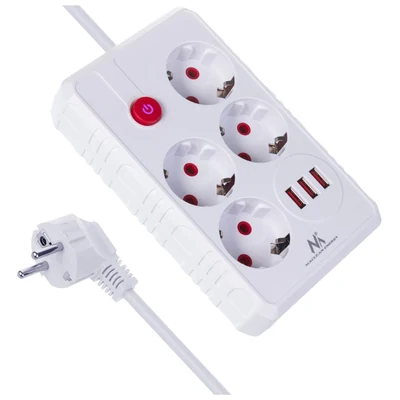 Listwa zasilająca Maclean MCE393 W - 4 gniazda + 3 porty USB, długość 3m