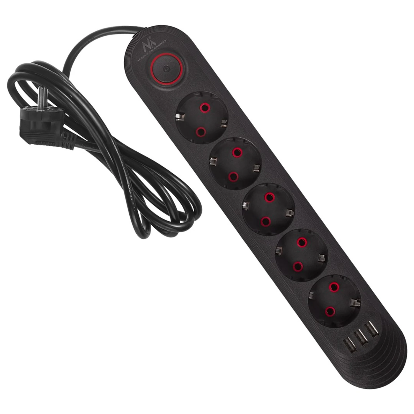 MACLEAN MCE395 B - Listwa zasilająca 5 gniazd + 3 USB, 1,5m — zdjęcie 1 z 8