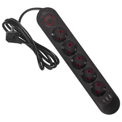 Listwa zasilająca Maclean MCE395 B - 5 gniazd + 3 porty USB, długość 1,5 m
