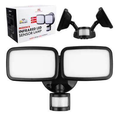 Lampa ścienna LED Maclean, 20W, 1500 lm, czujnik PIR, czarna