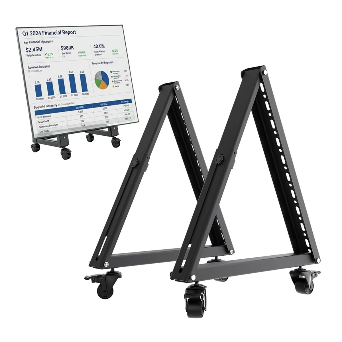MACLEAN WÓZEK / STOJAK PODŁOGOWY DO TV, 37-80", MAX. VESA 800X400, MAX. 75KG, MOBILNY, BLOKADA KÓŁ MC-183