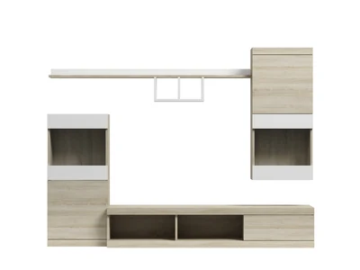 Meblościanka NICK 220x41x190 cm, kolor sonoma mat i biały
