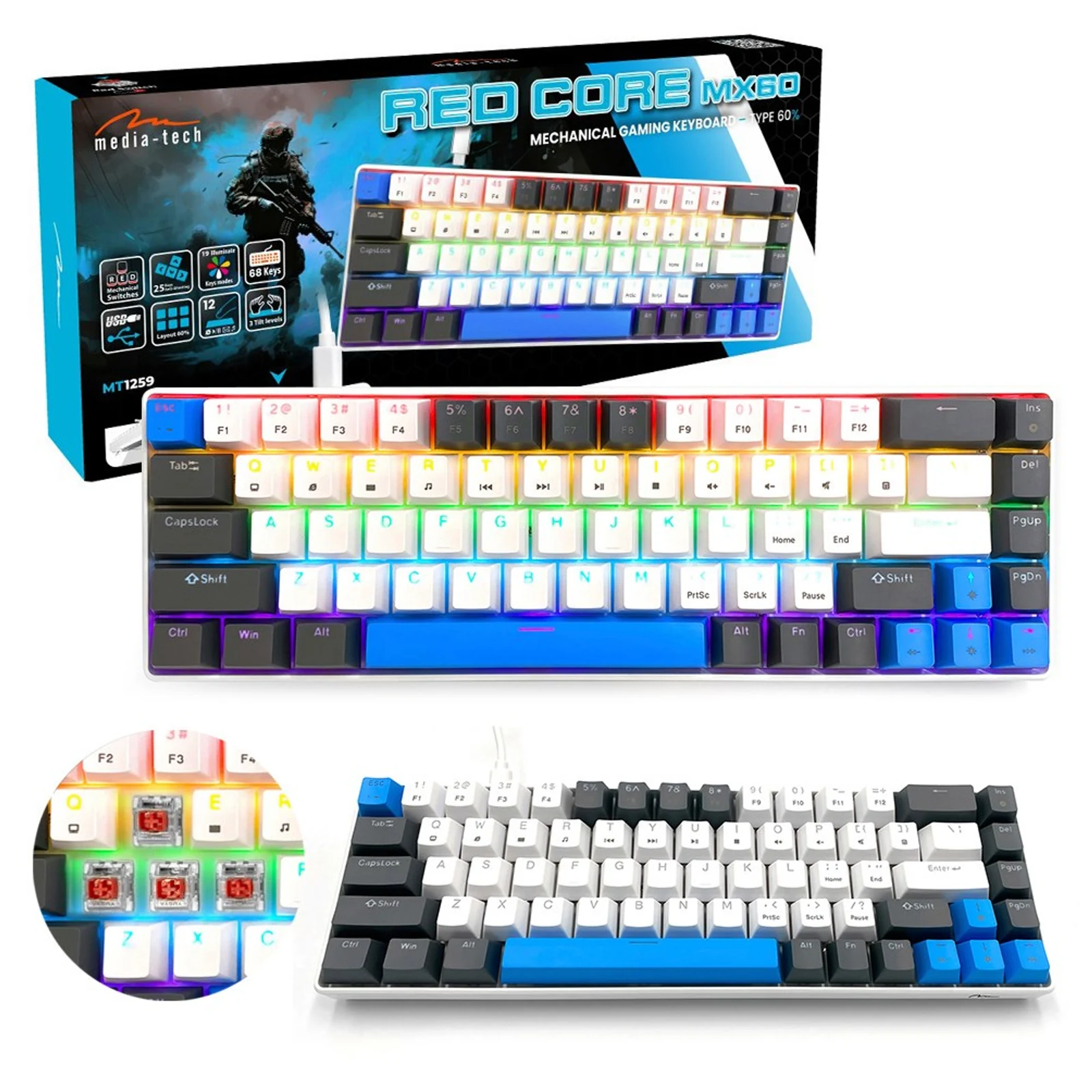 Klawiatura mechaniczna 60% Media-Tech MT1259 — zdjęcie 1 z 8