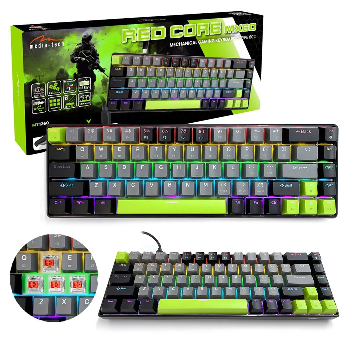 Klawiatura mechaniczna 60% Media-Tech MT1260