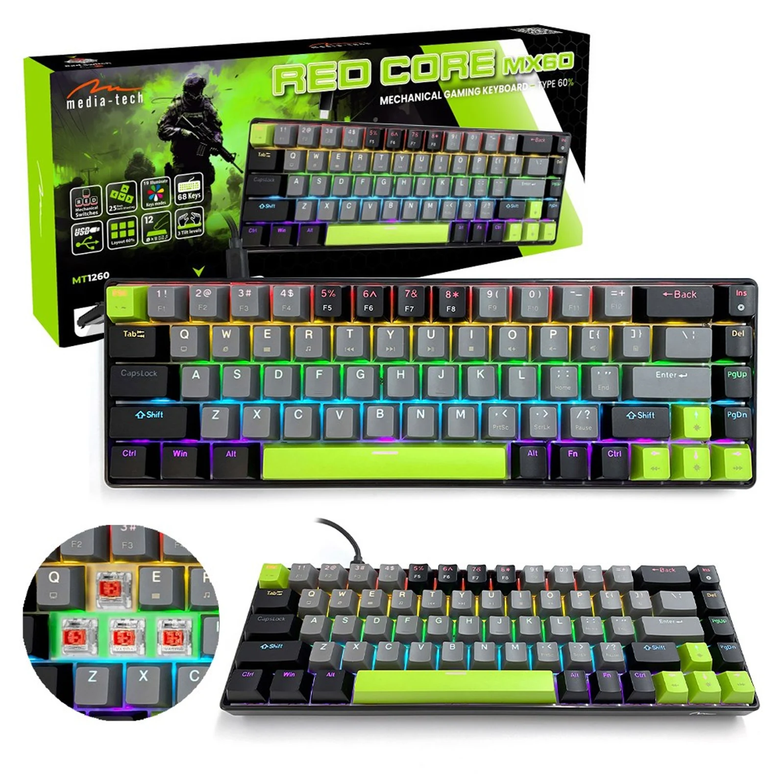 Klawiatura mechaniczna 60% Media-Tech MT1260 — zdjęcie 1 z 8