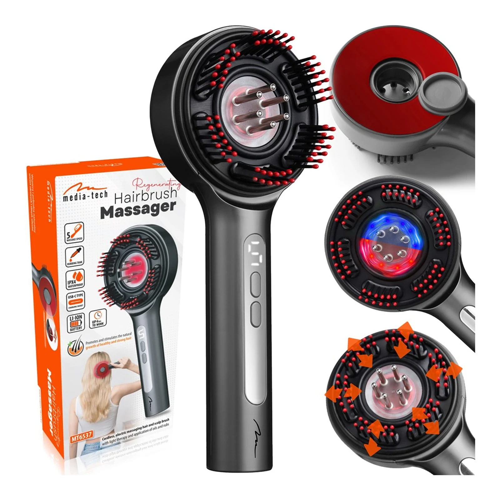 MEDIA-TEK HAIRBRUSH MASSAGER MT6537 - Szcotka Masażowa — zdjęcie 1 z 8
