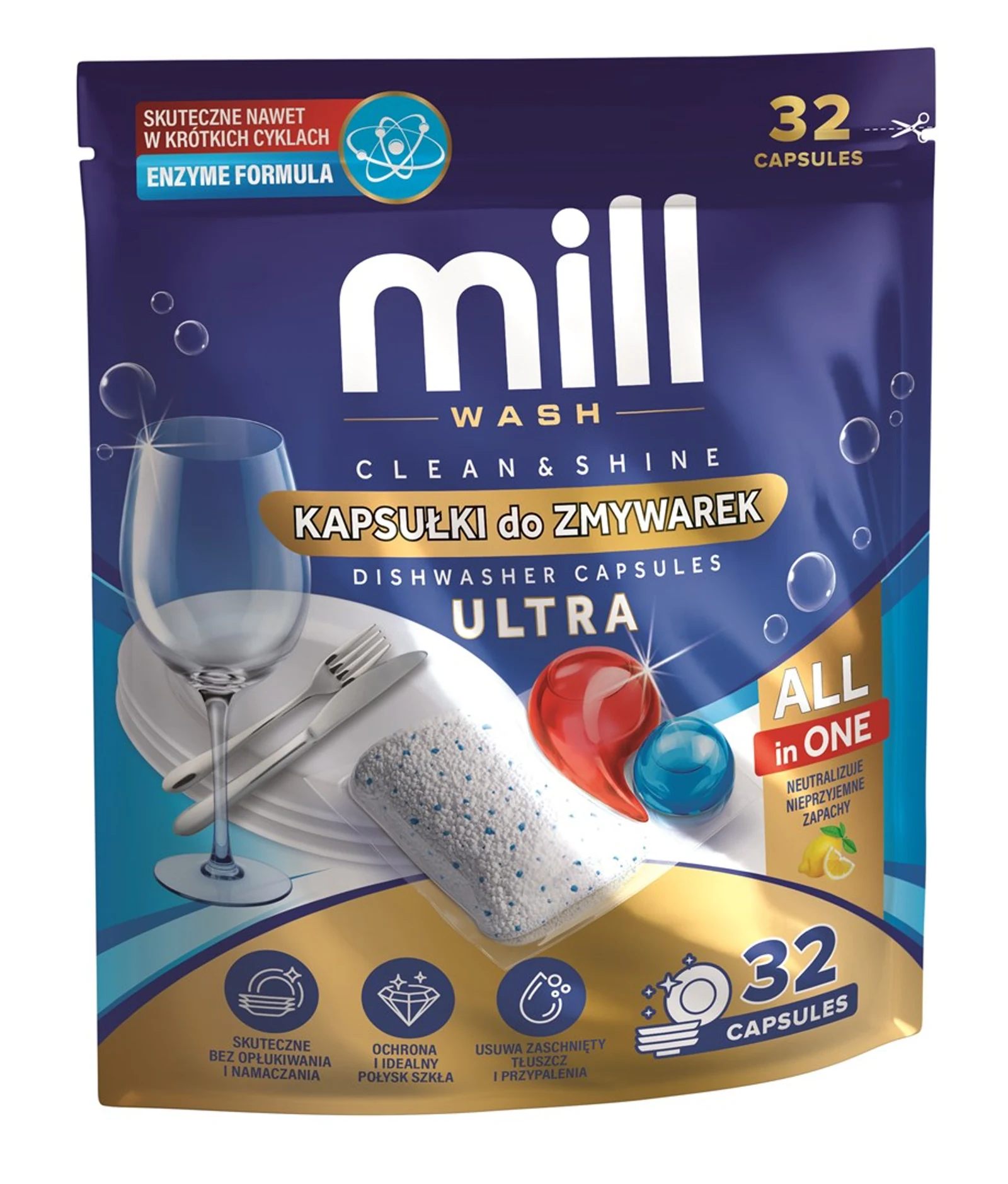 MILL Kapsułki do zmywarek CLEAN&SHINE ULTRA 32szt.  3K. D