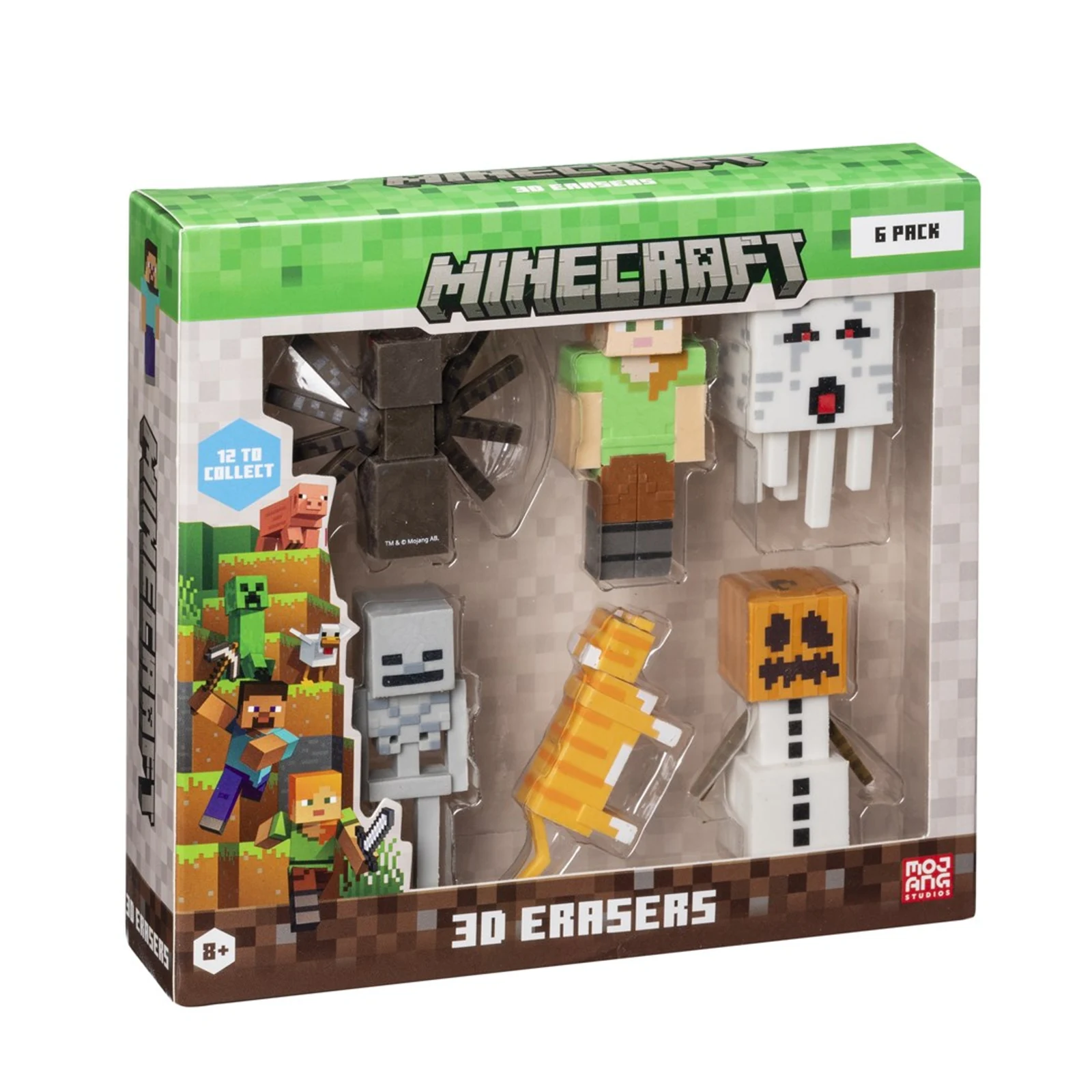 Zestaw 6 Kolekcjonerskich Gumek 3D Minecraft w Pudełku Deluxe