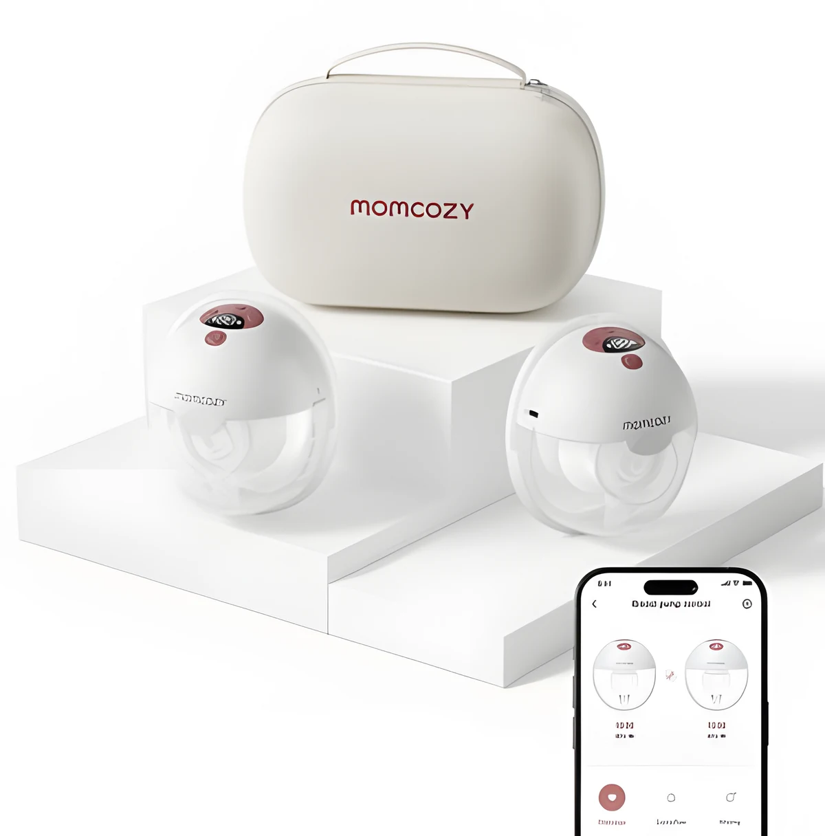 Laktator MOMCOZY M5, inteligentny, noszony, z aplikacją, czerwony - zestaw podwójny