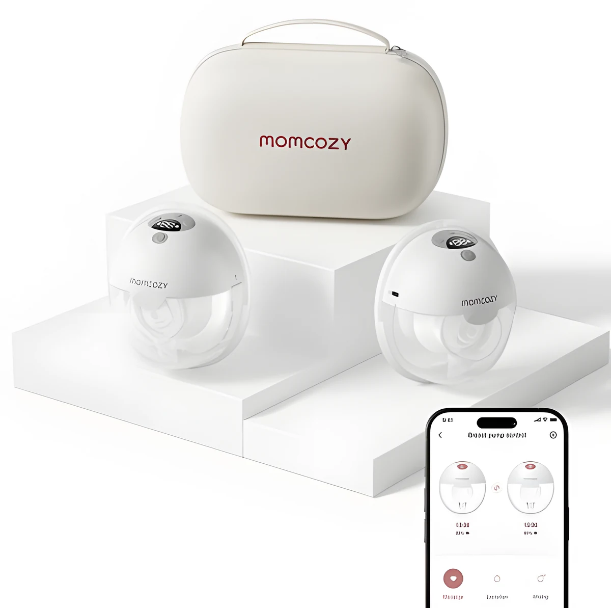 MOMCOZY M5 inteligentny noszony laktator z obsługą aplikacji, szary – podwójny zestaw