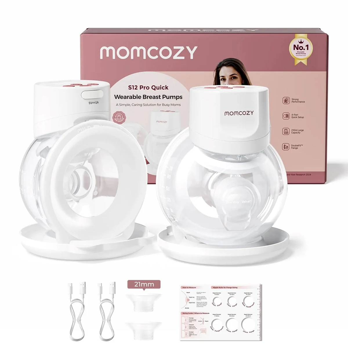 Laktator noszony MOMCOZY S12 PRO+ biały - zestaw podwójny